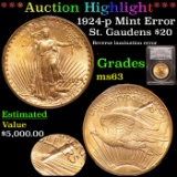 ***Auction Highlight*** MINT ERROR 1924-p Gold St. Gaudens Double Eagle $20 Graded ms63 by PCGS (fc)