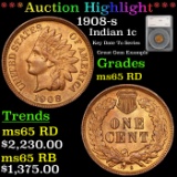 ***Auction Highlight*** 1908-s Indian Cent 1c Graded ms65 RD by sEGS (fc)