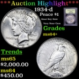 ***Auction Highlight*** 1934-d Peace Dollar $1 Graded Choice+ Unc by USCG (fc)