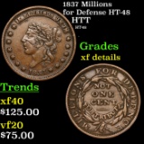 1837 Millions for Defense Hard Times Token HT-48 1c Grades xf details