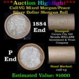 ***Auction Highlight*** 1884 Morgan & P Ends Cull-VG Mixed Morgan/Peace Silver Dollar Shotgun Roll,