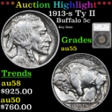 ***Auction Highlight*** 1913-s Ty II Buffalo Nickel 5c Graded au55 by SEGS (fc)