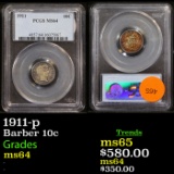 PCGS 1911-p Barber Dime 10c Graded ms64 by PCGS
