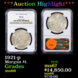 ***Auction Highlight*** NGC 1921-p Morgan Dollar $1 Graded ms66 by NGC (fc)