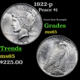 1922-p Peace Dollar $1 Grades GEM Unc