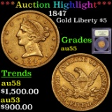 ***Auction Highlight*** 1847 Liberty Head Gold 5 Graded Choice AU by USCG (fc)