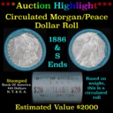 ***Auction Highlight*** Full solid Bank Of America Morgan/Peace silver dollar roll, 20 coin 1886 & '
