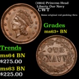 (1864) Princess Head Liberty Civil War Token Our Navy 1c Grades Select+ Unc BN