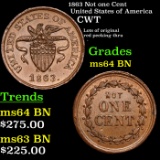 1863 Not one Cent Civil War Token United States of America 1c Grades Choice Unc BN