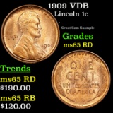 1909 VDB Lincoln Cent 1c Grades GEM Unc RD