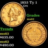 1853 Ty 1 Gold Dollar $1 grades Choice Unc