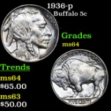 1936-p Buffalo Nickel 5c Grades Choice Unc