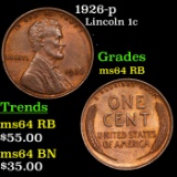 1926-p Lincoln Cent 1c Grades Choice Unc RB