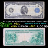 1914 $5 Large Size Blue Seal Federal Reserve Note, Cleveland, OH 4-D Grades vf++