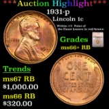 1931-p Lincoln Cent 1c Graded ms66+ RB by SEGS