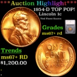 ***Auction Highlight*** 1954-d Lincoln Cent TOP POP! 1c Graded ms67+ RD by SEGS (fc)