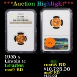 ***Auction Highlight*** NGC 1955-s Lincoln Cent 1c Graded ms67 RD by NGC (fc)