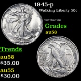 1945-p Walking Liberty Half Dollar 50c Grades Choice AU/BU Slider