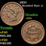 1851 Braided Hair Large Cent 1c Grades vf+