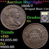 ***Auction Highlight*** 1808/7 Draped Bust Half Cent 1/2c Graded f+ by USCG (fc)