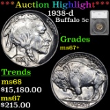 ***Auction Highlight*** 1938-d Buffalo Nickel 5c Graded ms67+ by SEGS (fc)