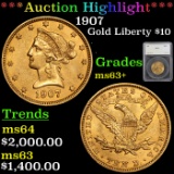 ***Auction Highlight*** 1907 Liberty Head Gold 10 Graded ms63+ by SEGS (fc)