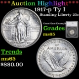 ***Auction Highlight*** 1917-p Ty I Standing Liberty Quarter 25c Graded ms65 by SEGS (fc)