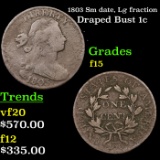 1803 Draped Bust Large Cent Sm date, Lg fraction 1c Grades f+