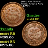 (1863) The Federal Union  Civil War Token Army & Navy 1c Grades Choice Unc RB