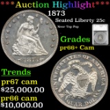Proof ***Auction Highlight*** 1873 Seated Liberty Quarter 25c Graded pr66+ Cam by SEGS (fc)