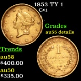 1853 TY 1 Gold Dollar $1 grades AU details