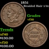 1851 Braided Hair Half Cent 1/2c Grades vf++