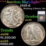 ***Auction Highlight*** 1918-d Walking Liberty Half Dollar 50c Graded au55 by SEGS (fc)