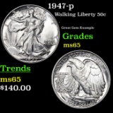 1947-p Walking Liberty Half Dollar 50c Grades GEM Unc