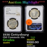 ***Auction Highlight*** NGC 1936 Gettysburg Old Commem Half Dollar 50c Graded ms64 by NGC (fc)