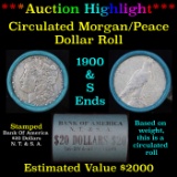 ***Auction Highlight*** Full solid Bank Of America Morgan/Peace silver dollar roll, 20 coin 1900 & '