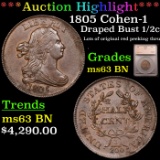 ***Auction Highlight*** 1805 Draped Bust Half Cent Cohen-1 1/2c Graded ms63 BN by SEGS (fc)