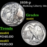 1938-p Walking Liberty Half Dollar 50c Grades Choice Unc