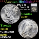 ***Auction Highlight*** 1935-p Peace Dollar $1 Graded ms65+ by SEGS (fc)
