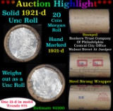 Full solid date Uncirculated 1921-p Morgan silver dollar roll, 20 coins