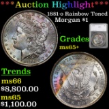 ***Auction Highlight*** 1881-o Morgan Dollar Rainbow Toned $1 Graded ms65+ by SEGS (fc)