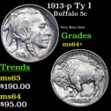 1913-p Ty I Buffalo Nickel 5c Grades Choice+ Unc