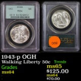 PCGS 1943-p Walking Liberty Half Dollar OGH 50c Graded ms64 by PCGS