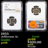 Proof NGC 1955 Jefferson Nickel 5c Graded pr68 by NGC