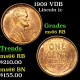 1909 VDB Lincoln Cent 1c Grades GEM+ Unc RB