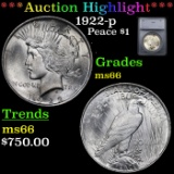 ***Auction Highlight*** 1922-p Peace Dollar $1 Graded ms66 by SEGS (fc)