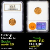 NGC 1937-p Lincoln Cent 1c Graded ms66 RD by NGC