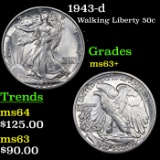 1943-d Walking Liberty Half Dollar 50c Grades Select+ Unc