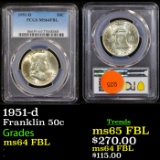 PCGS 1951-d Franklin Half Dollar 50c Graded ms64 FBL by PCGS