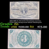 1864-1869 3c 3rd series Fractional currency, F1226 Light background behind Washington Grades f+